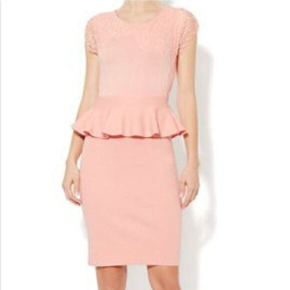 Eva Mendes Aubrey Peplum Bodycon Peach Dress - Picture 2 of 12